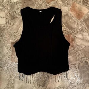 Elegant Black Sleeveless Top with Silver Accents